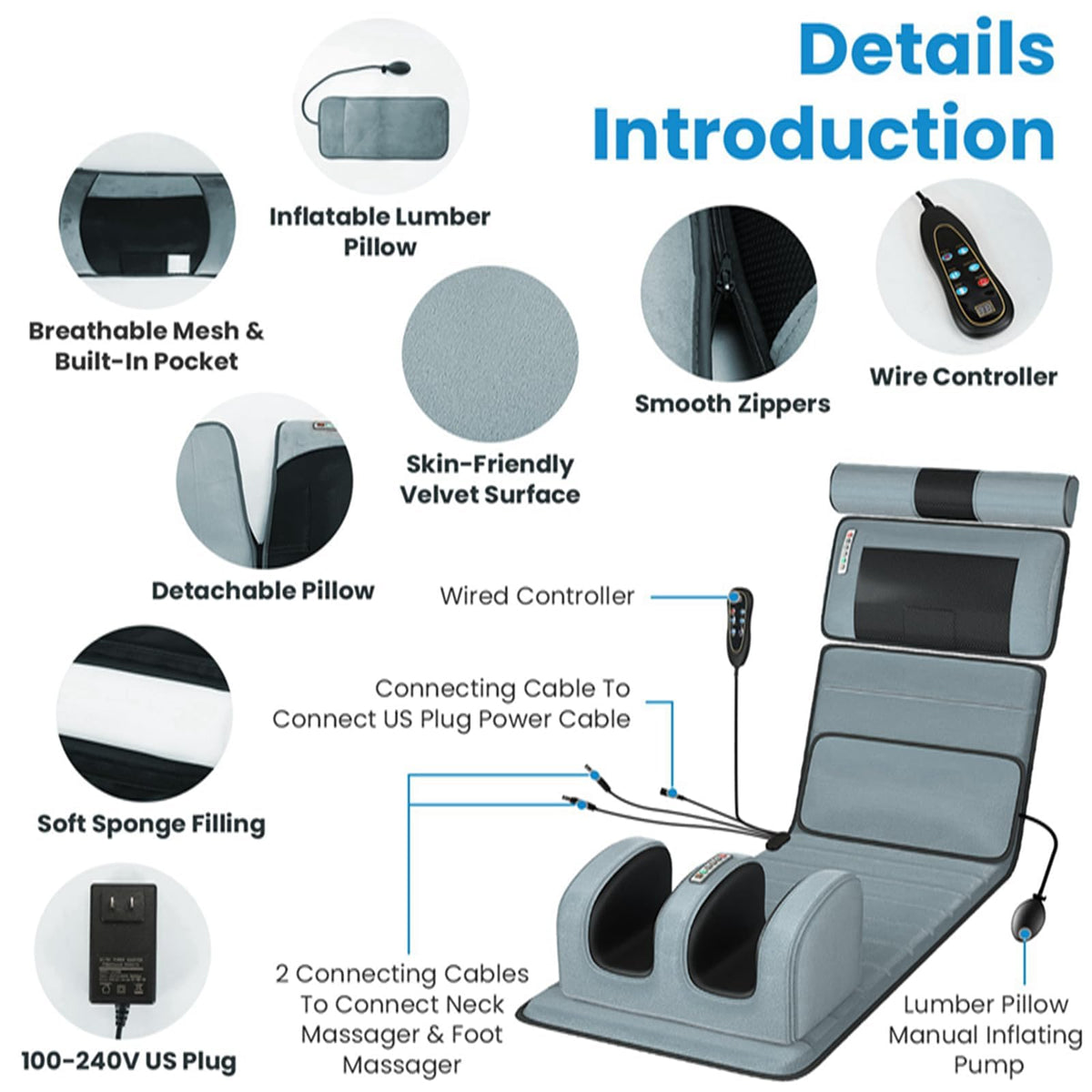 Full Body Electric Heating Vibration Massage Mat Cushion D13505