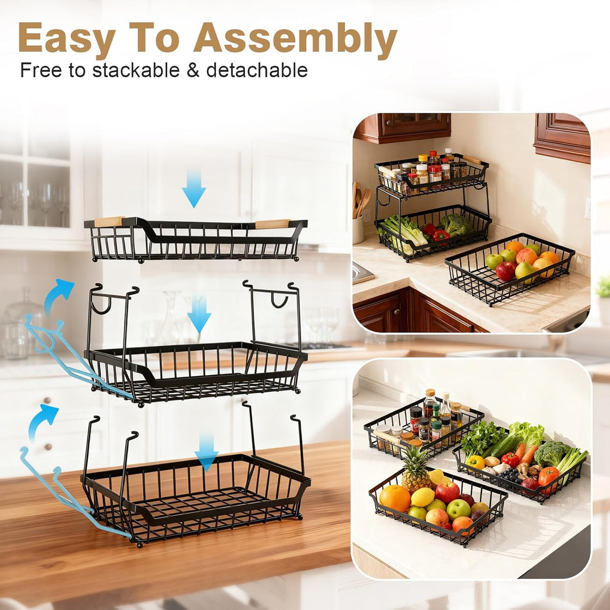 3 Tier Fruit Basket with 2 Banana Hangers C706