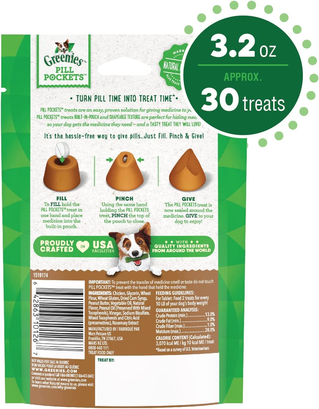 Peanut Butter Tablet Size Dog Treats 30 Count Pack of 6 O682201