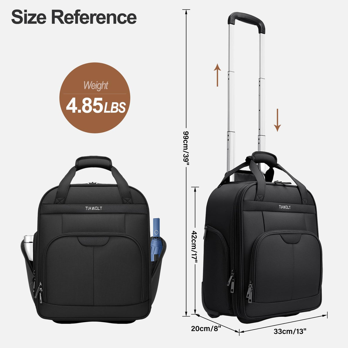 16-Inch Underseat Carry on Luggage with Wheels Black F14407