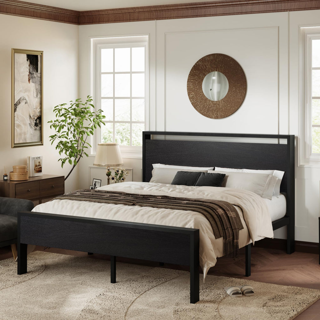 Queen Size Black Oak Bed Frame Y907