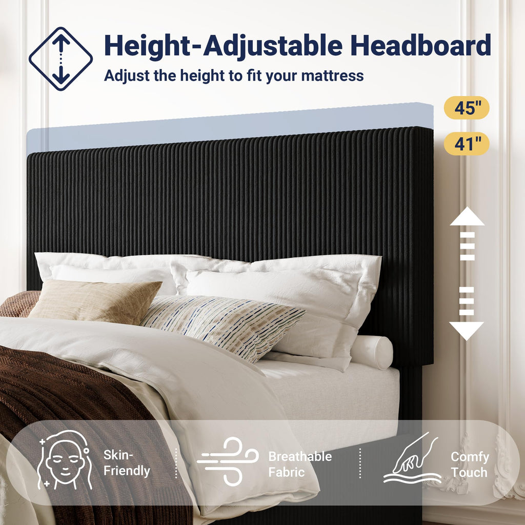 Queen Bed Frame with Adjustable Corduroy Headboard M420