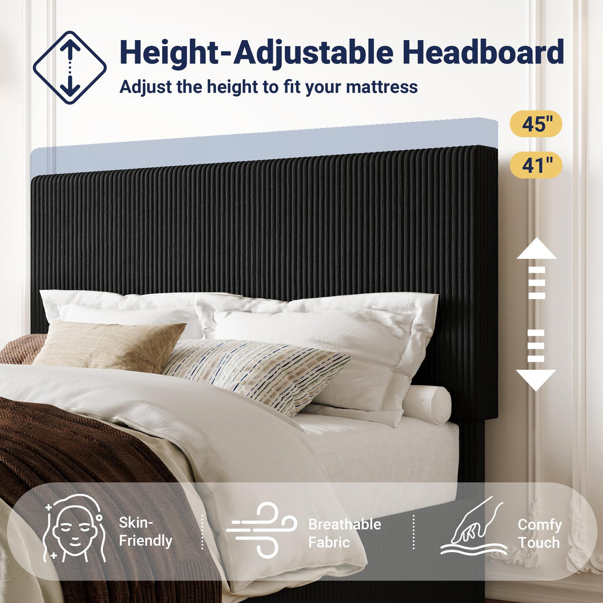Queen Bed Frame with Adjustable Corduroy Headboard M420