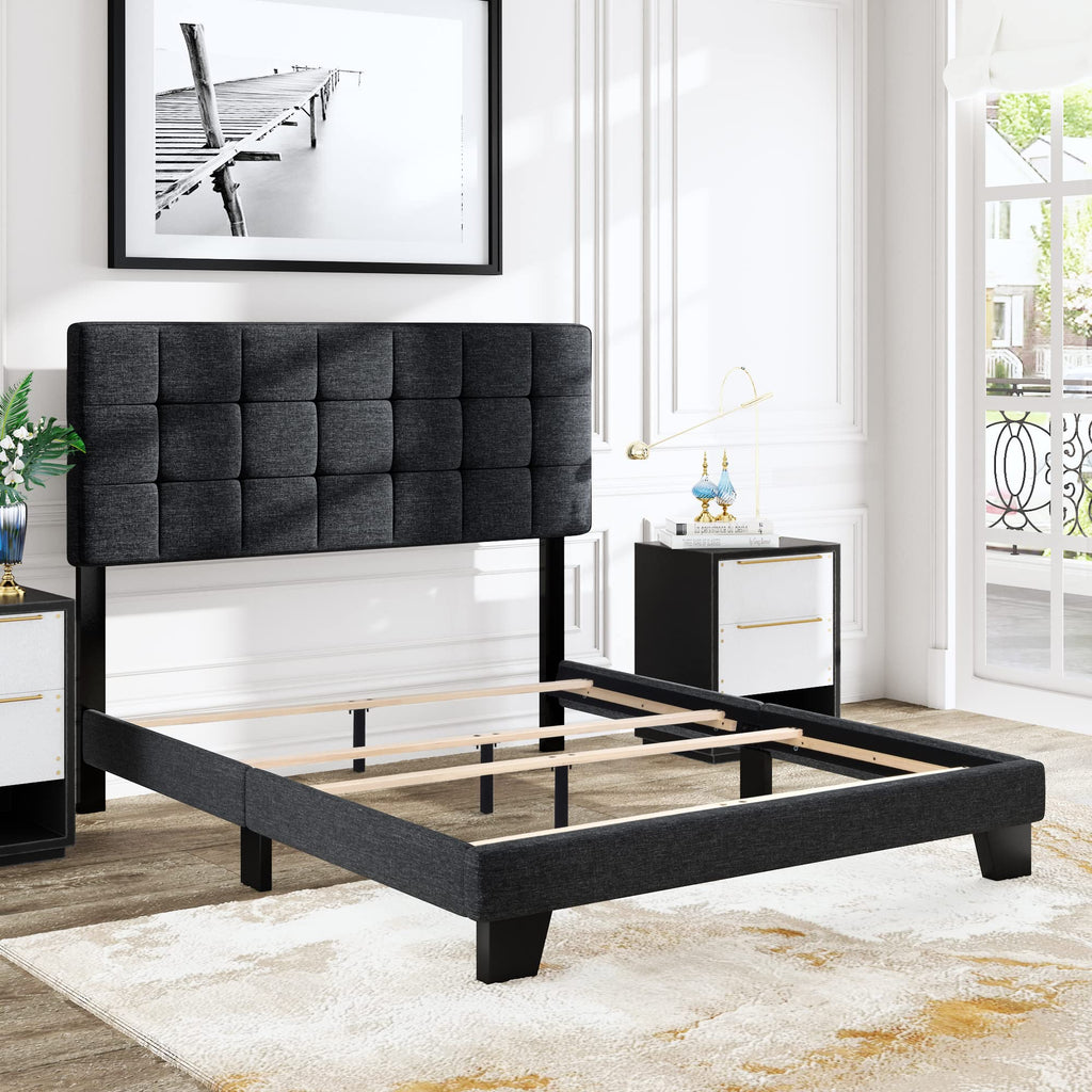 Queen Size Panel Bed Frame Dark Grey V395