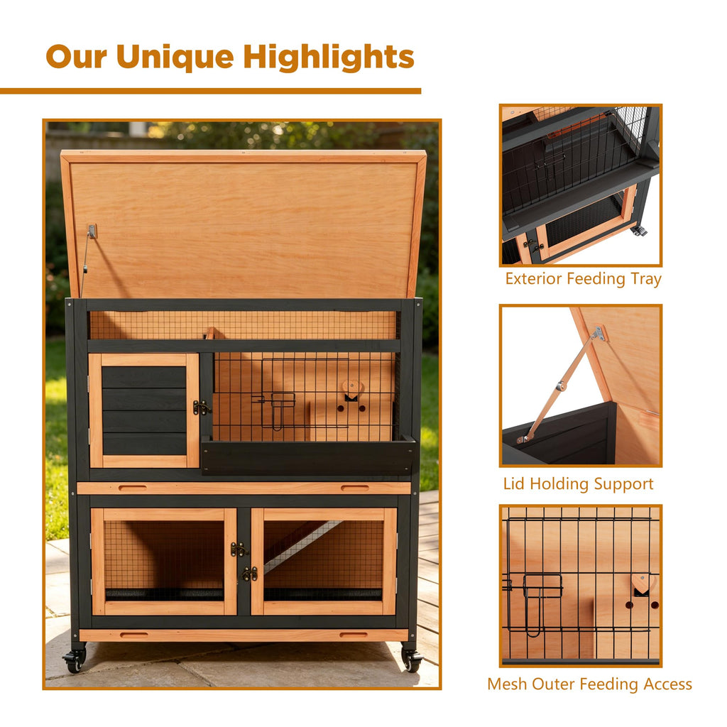 2-Story Wooden Rabbit Hutch with Wheel J14131