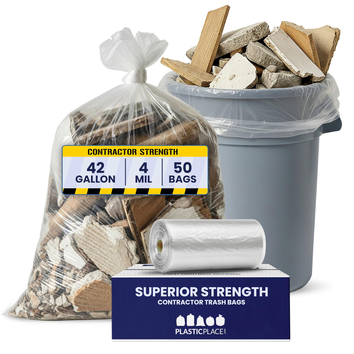 42 Gallon Clear Heavy Duty Trash Bags 4.0 Mil 50 Case S2787