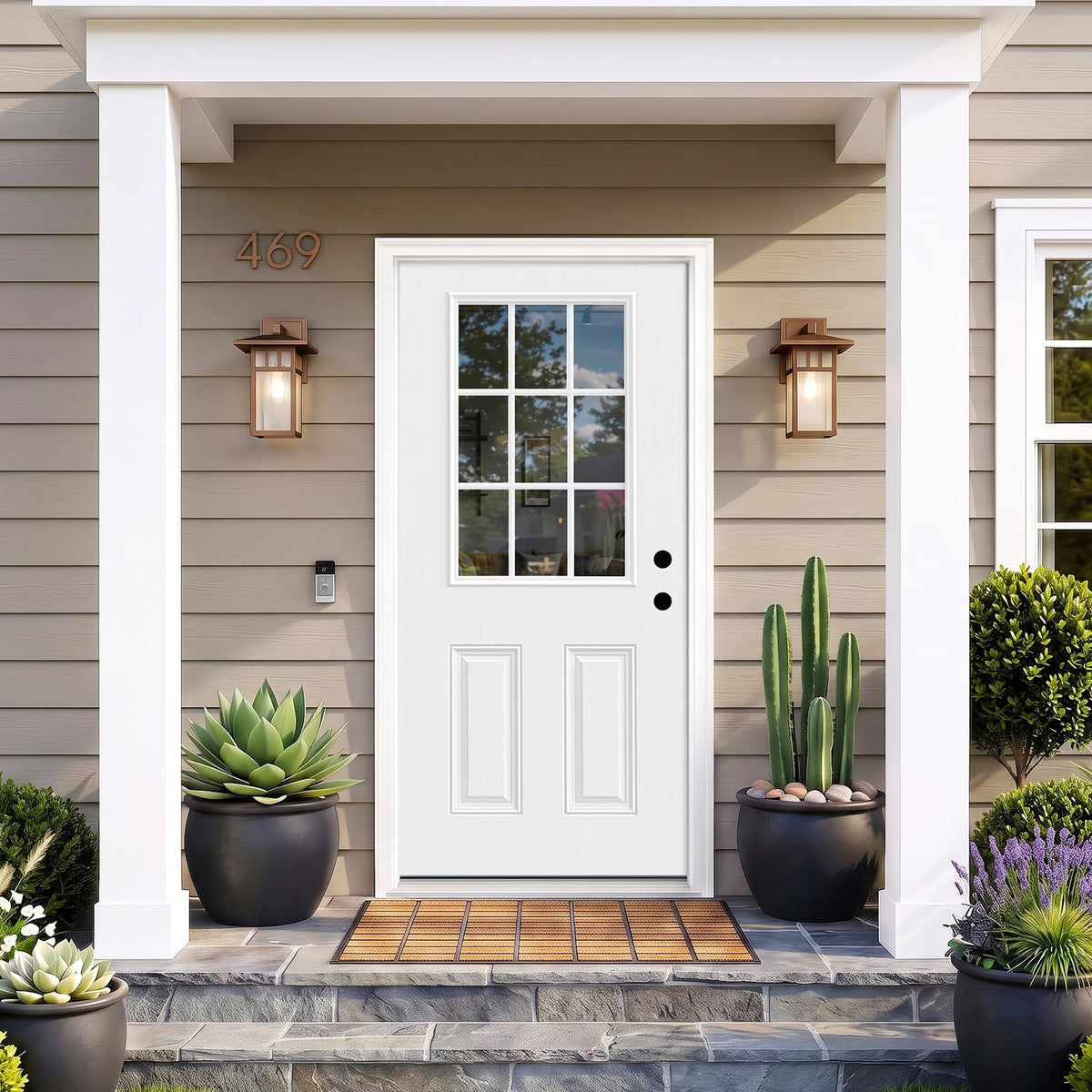 White 9-Lite Fiberglass Entry Door E5572