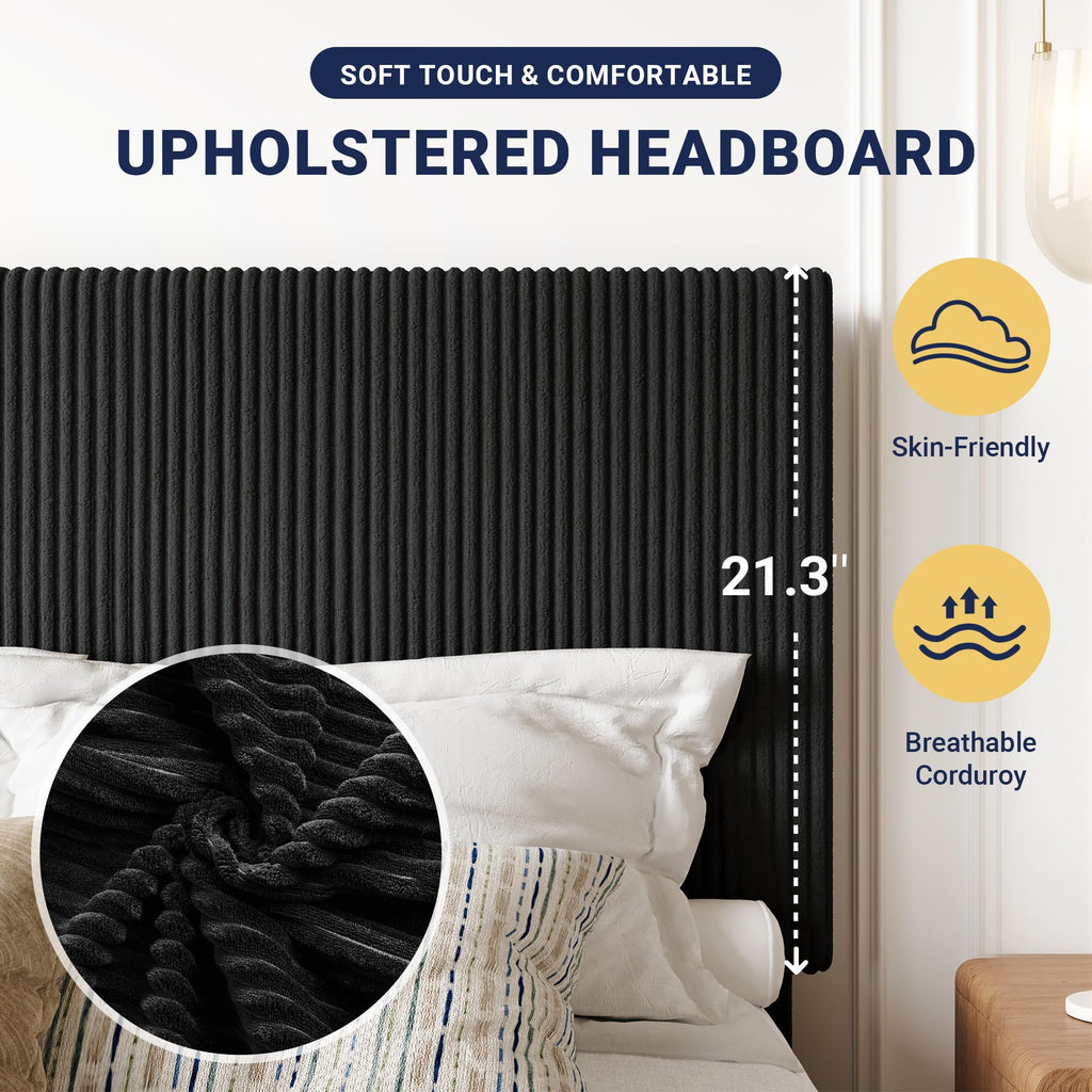 Queen Bed Frame with Adjustable Corduroy Headboard M420