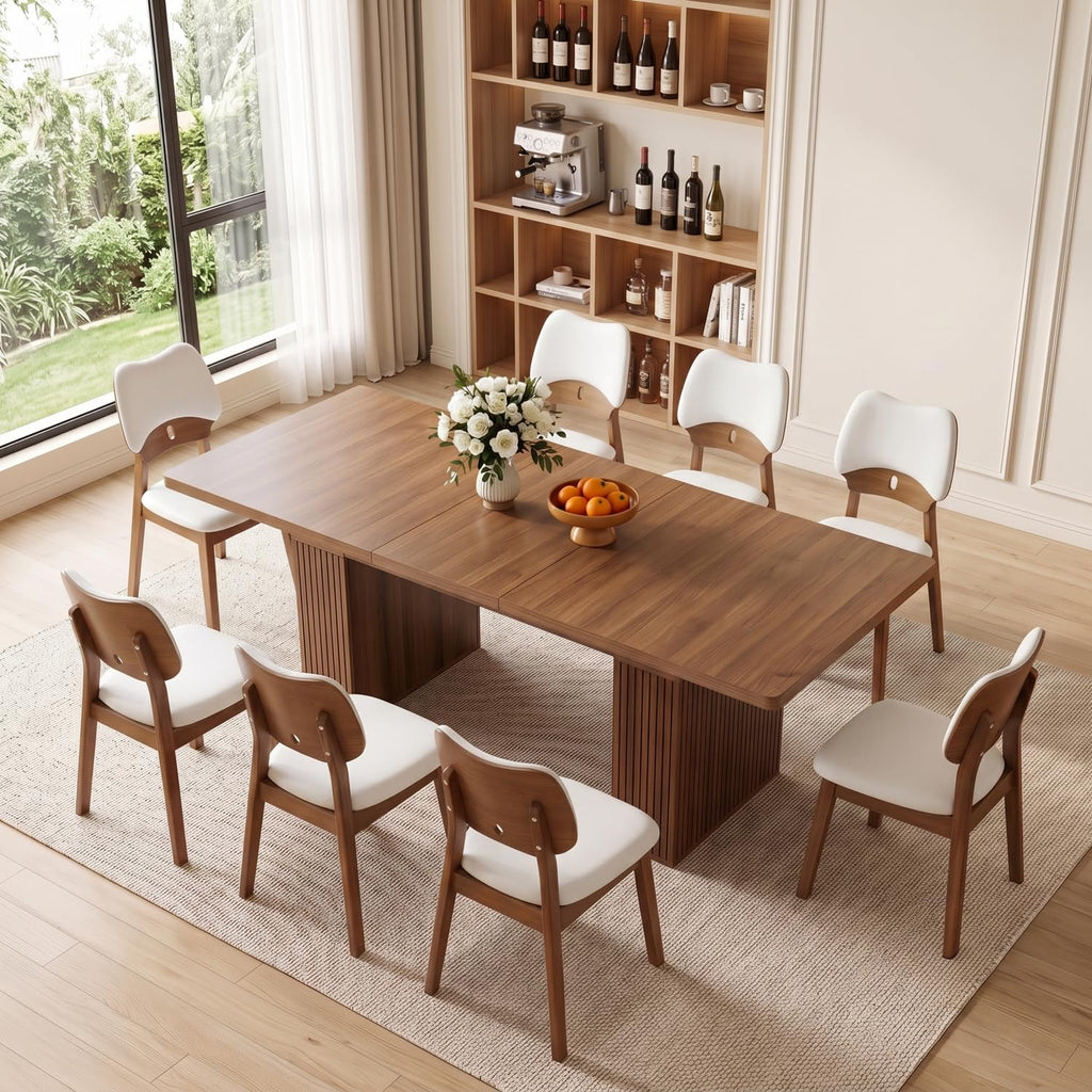 Walnut 9-Piece Extendable Dining Table Set with Storage E797