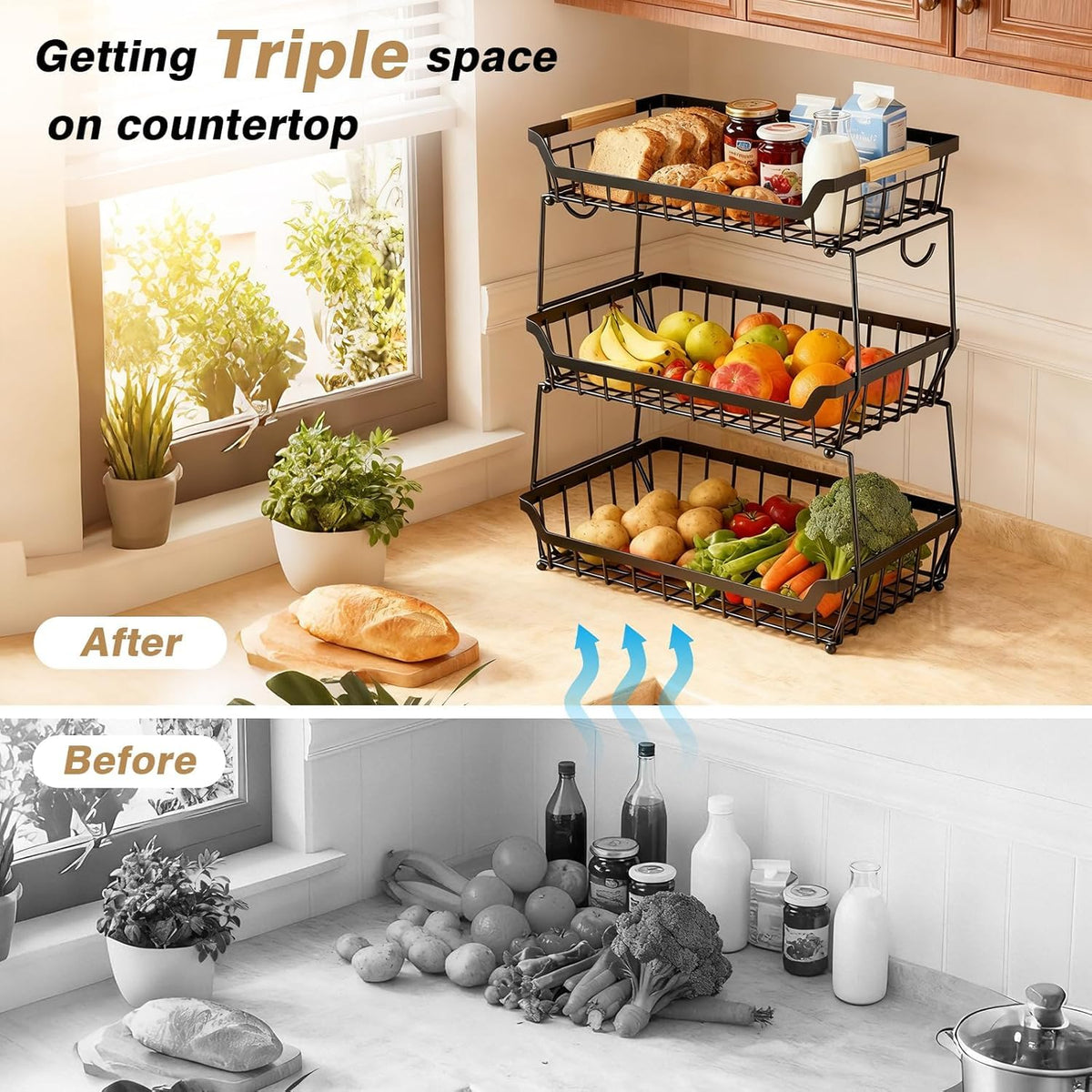 3 Tier Fruit Basket with 2 Banana Hangers C706