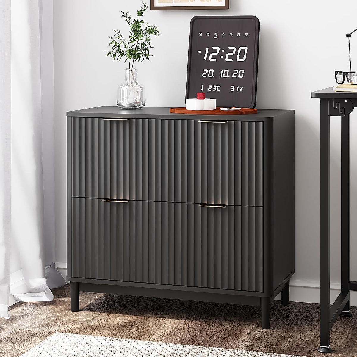 Black 2 Drawer Wood File Cabinet U6632