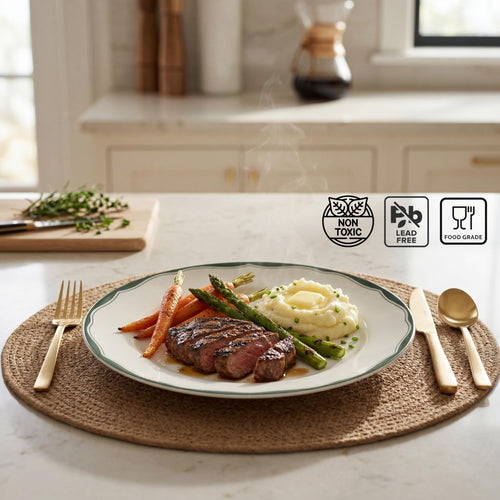 12-Piece Porcelain Dinnerware Set for 4, White & Sage Green Plates and Bowls Set T1719