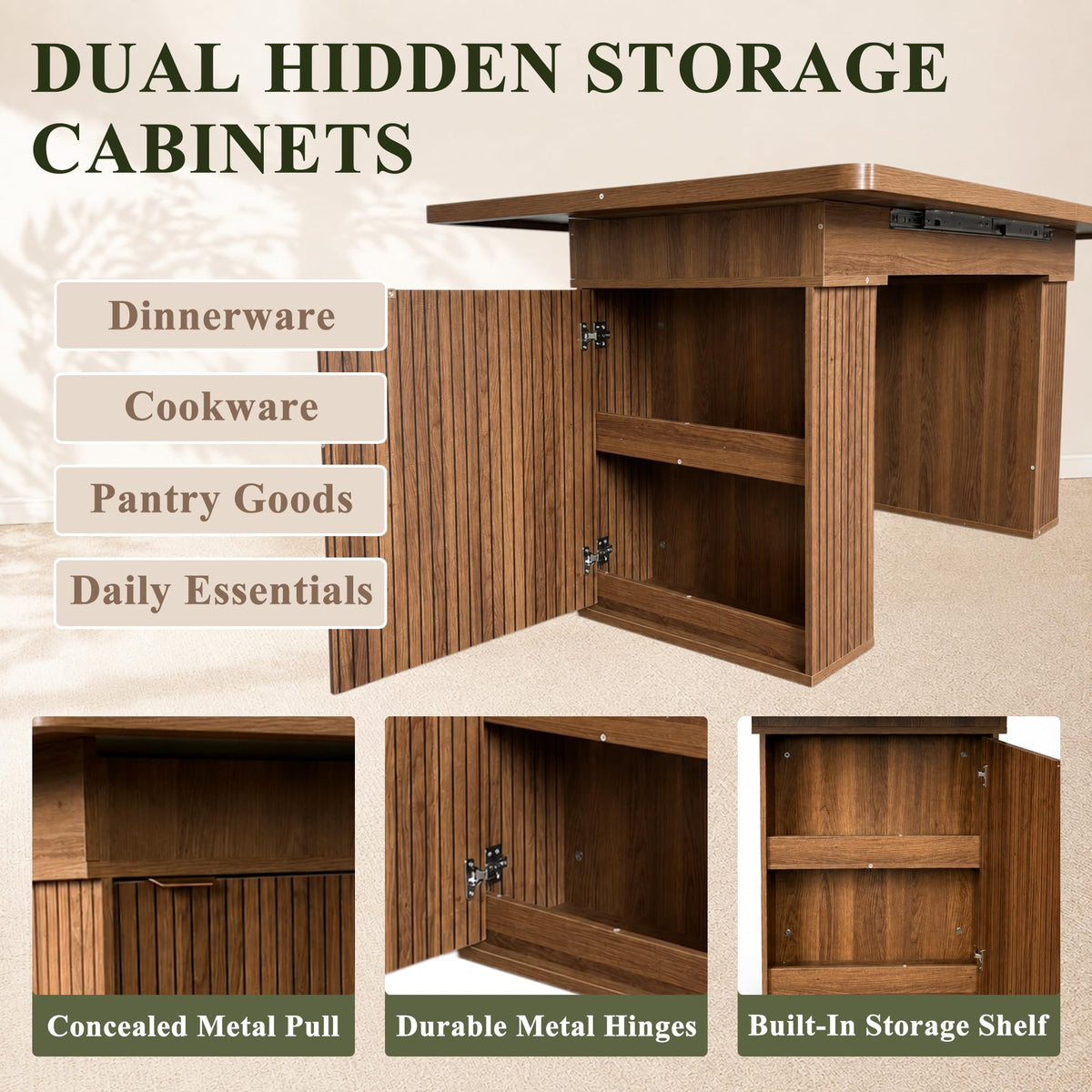 Walnut 9-Piece Extendable Dining Table Set with Storage E797