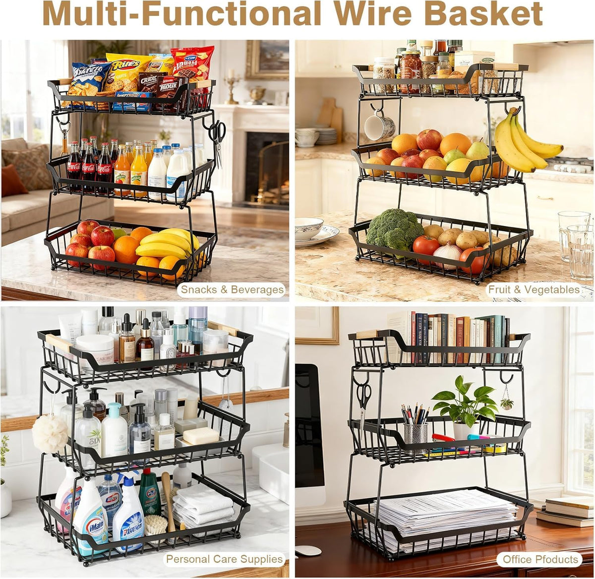 3 Tier Fruit Basket with 2 Banana Hangers C706