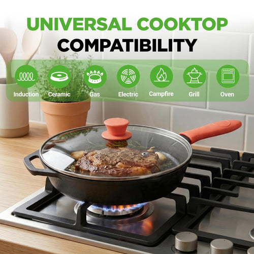 10 Inch Pre-Seasoned Cast Iron Skillet with Lid A9582