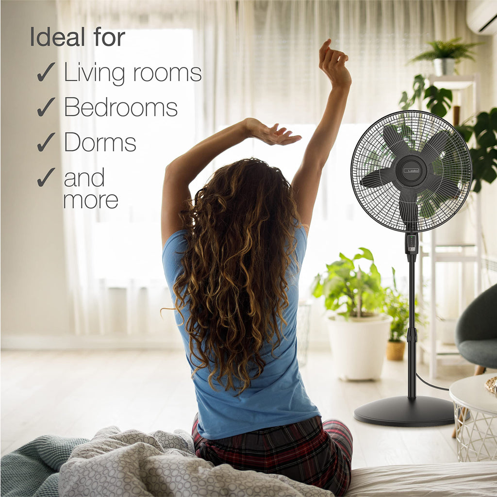 Oscillating Pedestal Fan, Adjustable Height, Remote Control, 4 Speeds, 18", Black R759