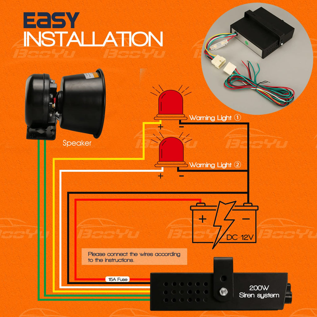 12V 200W Emergency Siren PA System with Handheld Microphone M609004