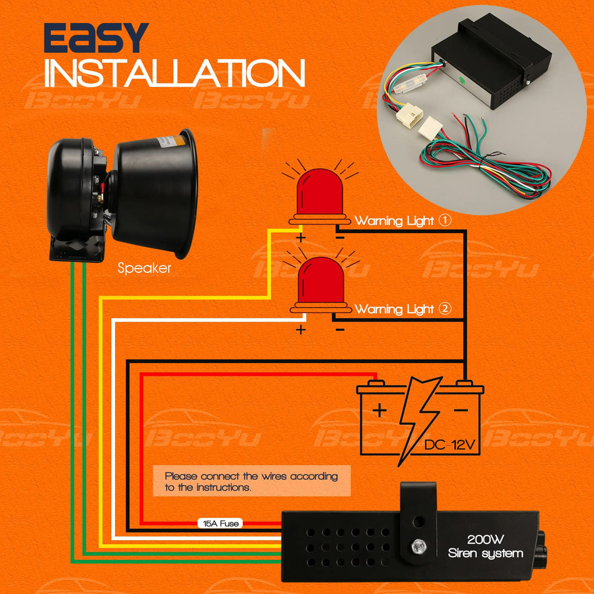 12V 200W Emergency Siren PA System with Handheld Microphone M609004