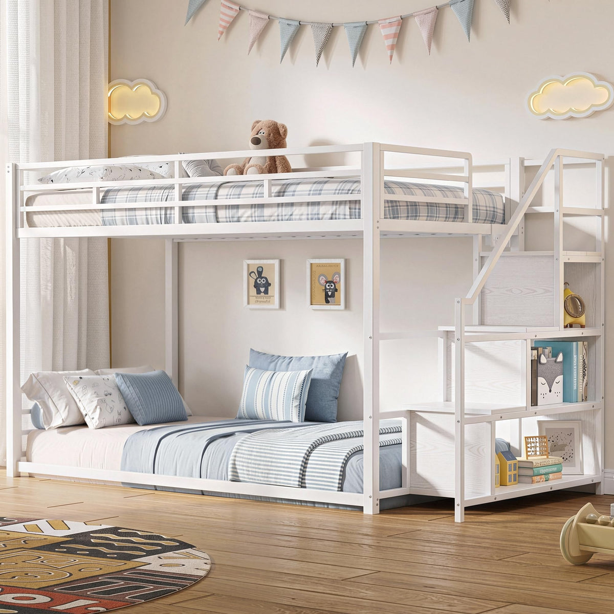 Twin Over Twin Bunk Bed with Stairs J609382