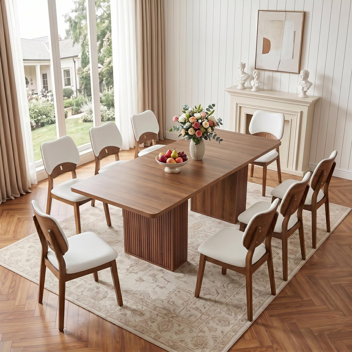Walnut 9-Piece Extendable Dining Table Set with Storage E797