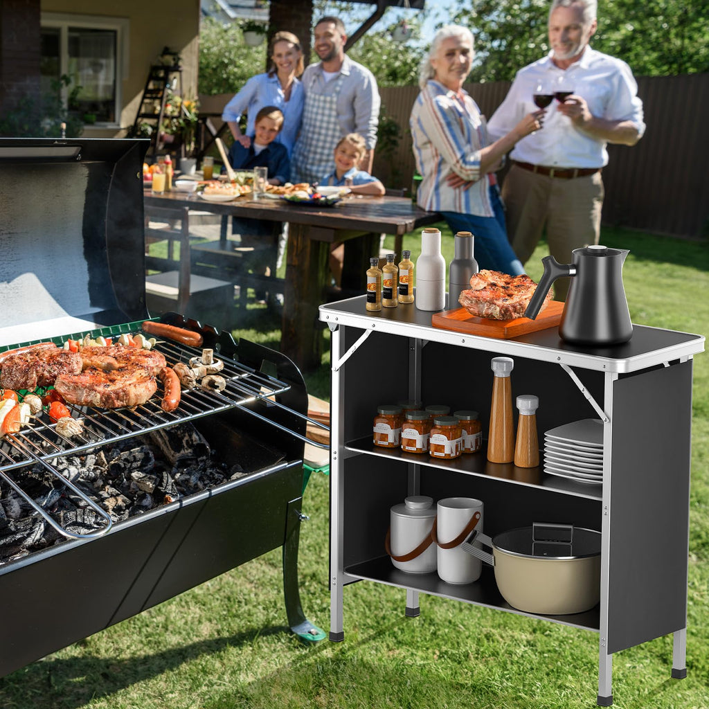 Aluminum 2-Tier Folding Camping Table with Carrying Bag D30703