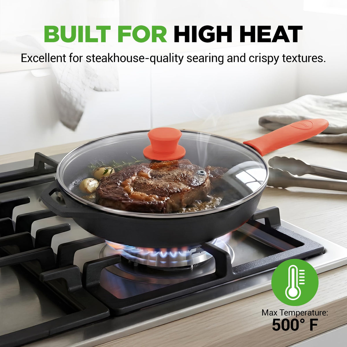 10 Inch Pre-Seasoned Cast Iron Skillet with Lid A9582
