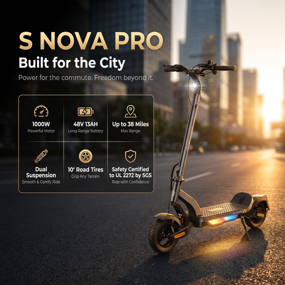 Electric Scooter, 28 MPH, 1000W, 38-Mile Range Y22494
