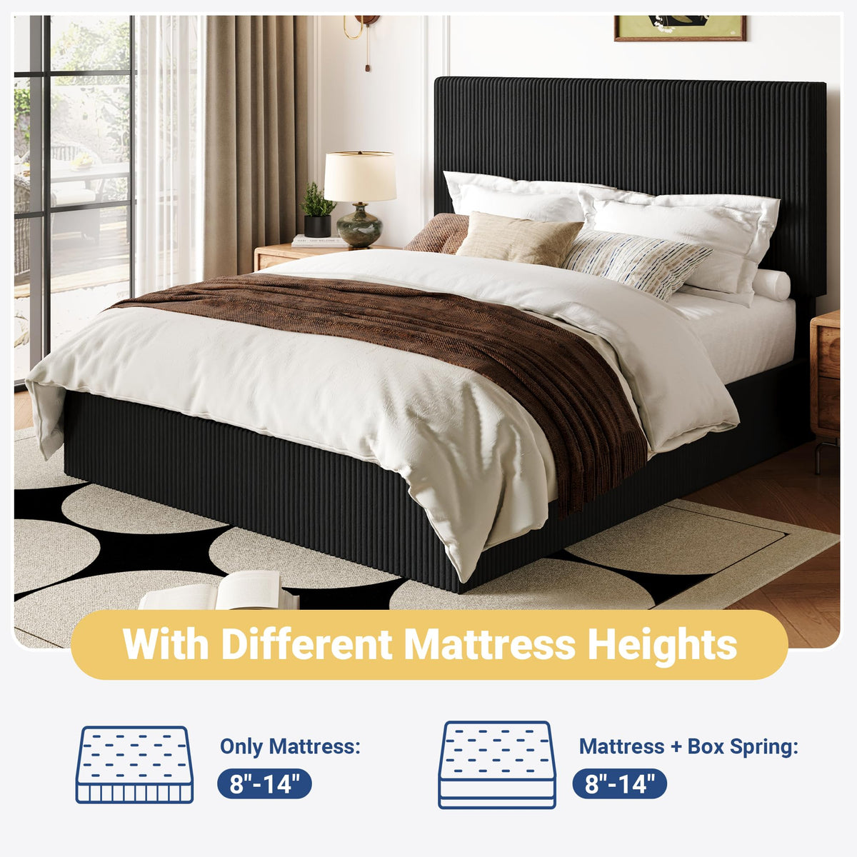 Queen Bed Frame with Adjustable Corduroy Headboard M420