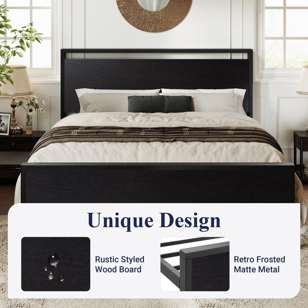 Queen Size Black Oak Bed Frame Y907