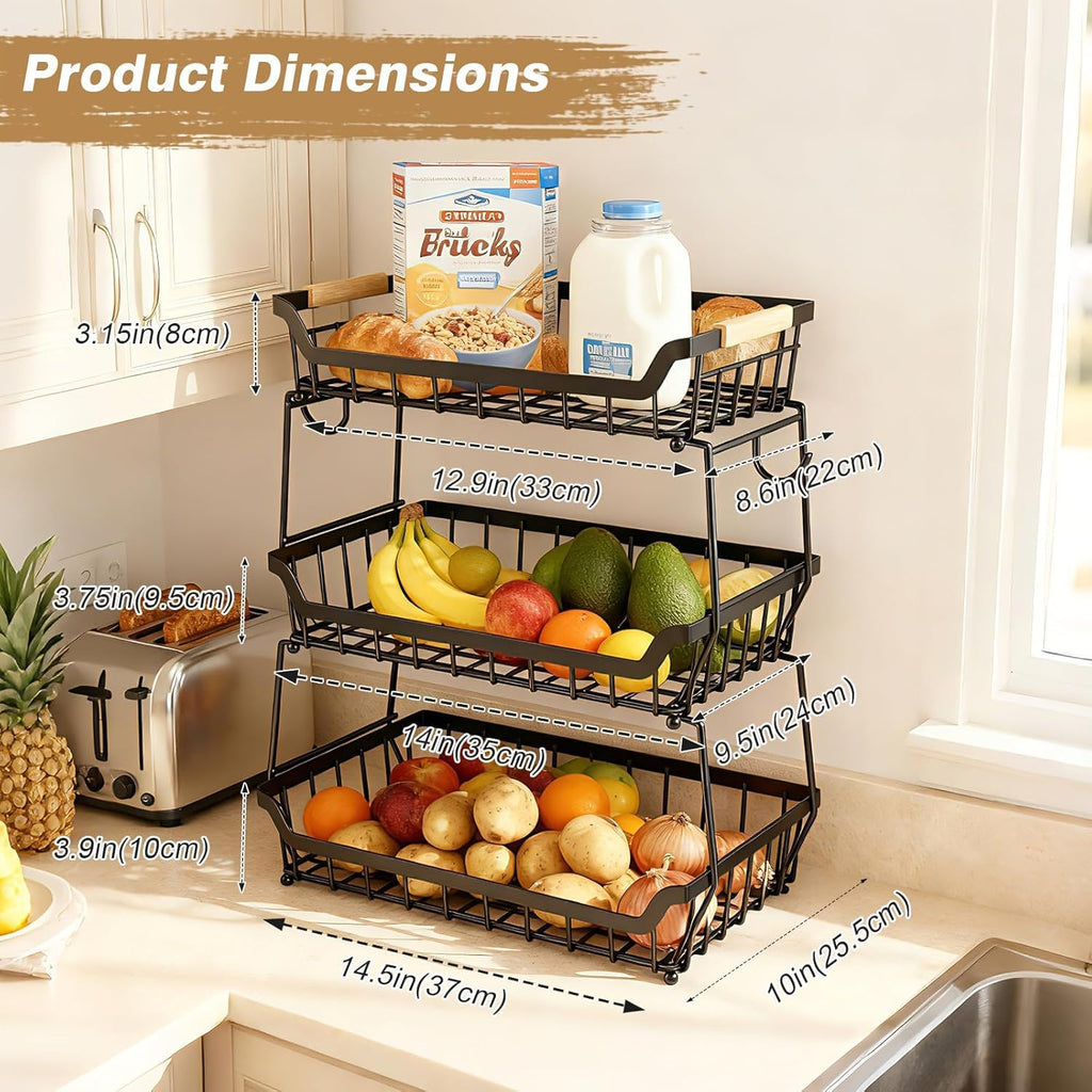 3 Tier Fruit Basket with 2 Banana Hangers C706