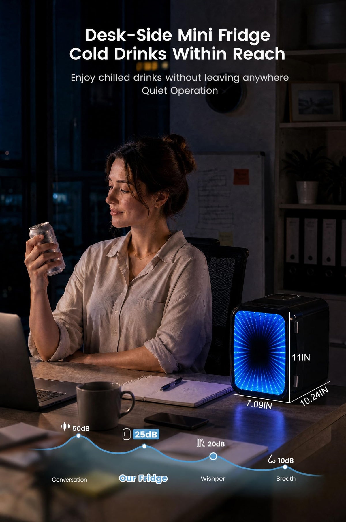 4L/6 Can Compact Fridge with LED Mirror Light C32891