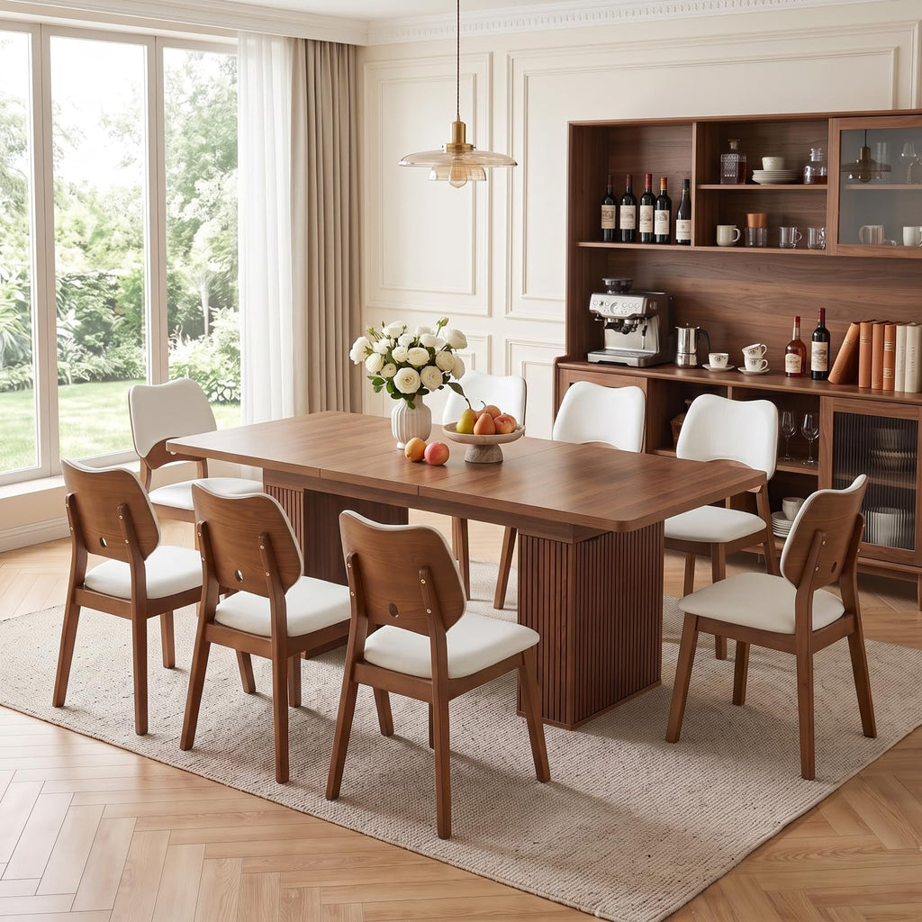 Walnut 9-Piece Extendable Dining Table Set with Storage E797