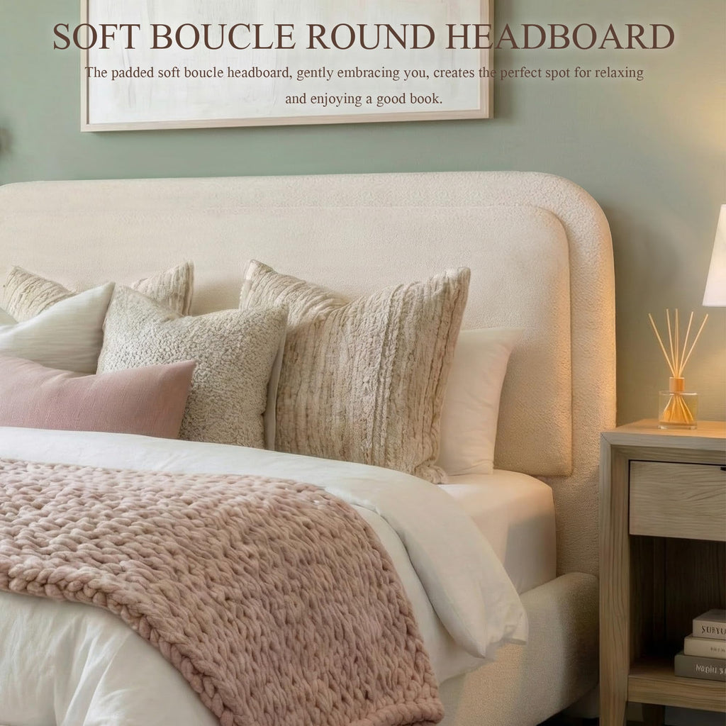 Queen Size Bed Frame with Headboard Beige I9386