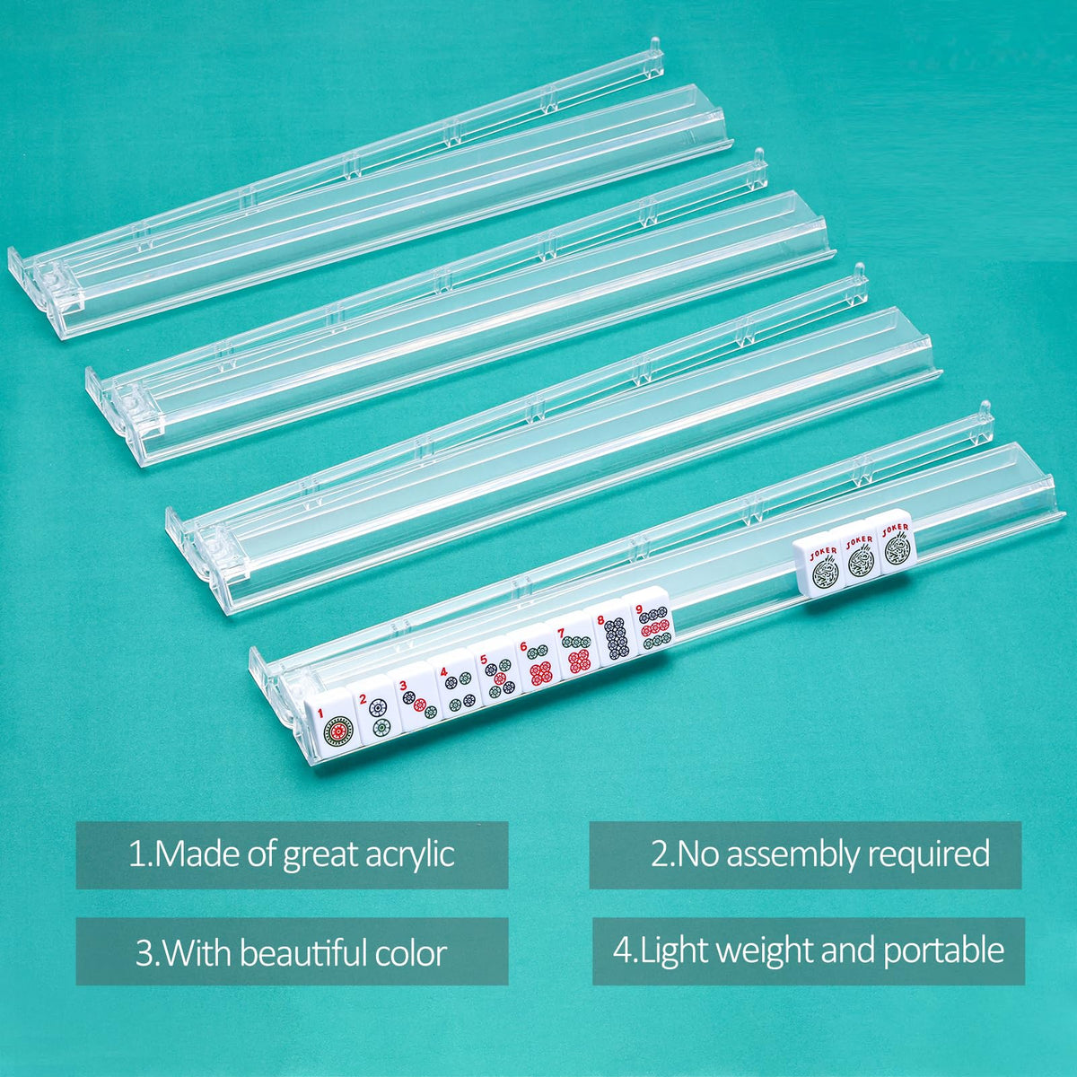 Clear Acrylic Mahjong Tile Rack and Pusher Set of 4 R237