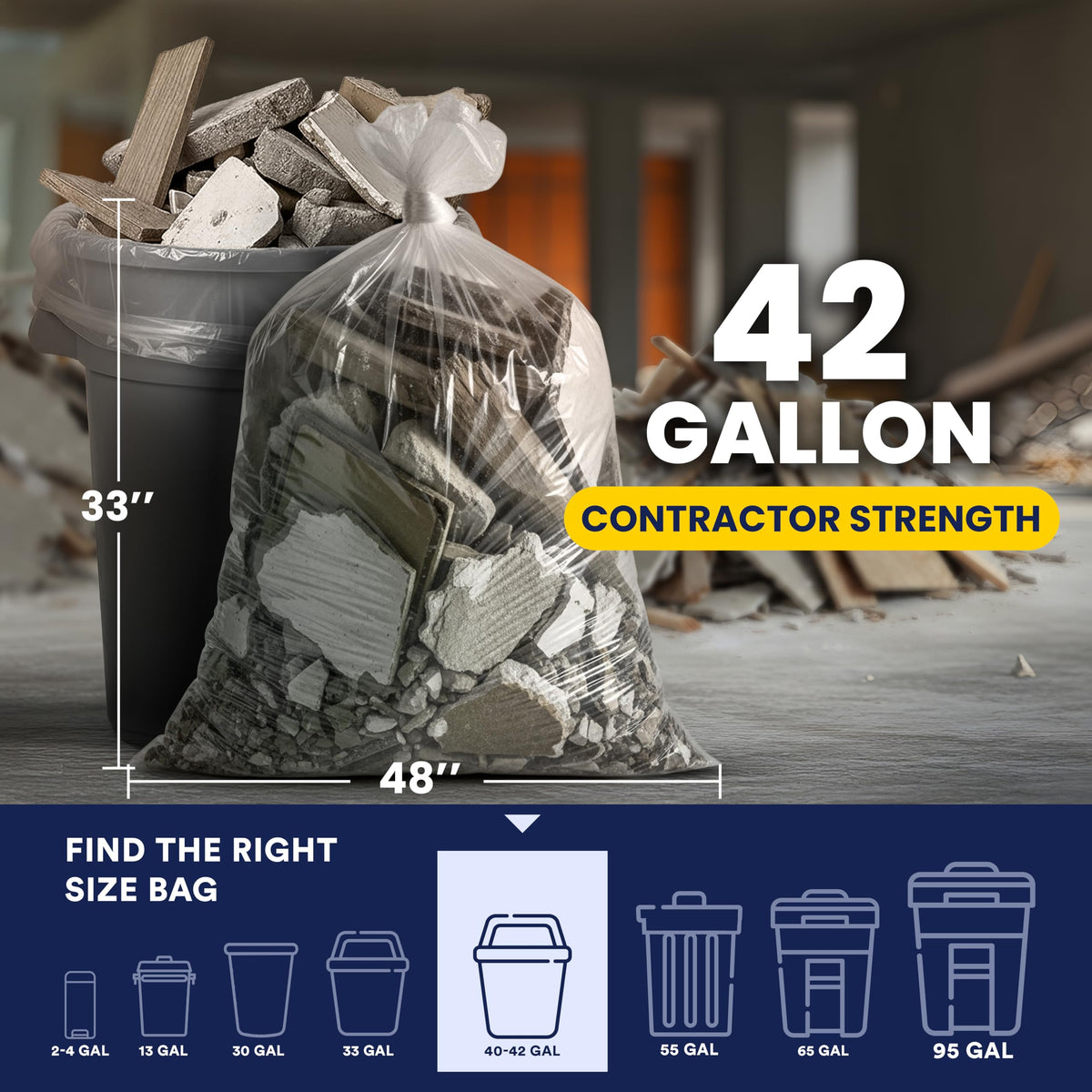 42 Gallon Clear Heavy Duty Trash Bags 4.0 Mil 50 Case S2787