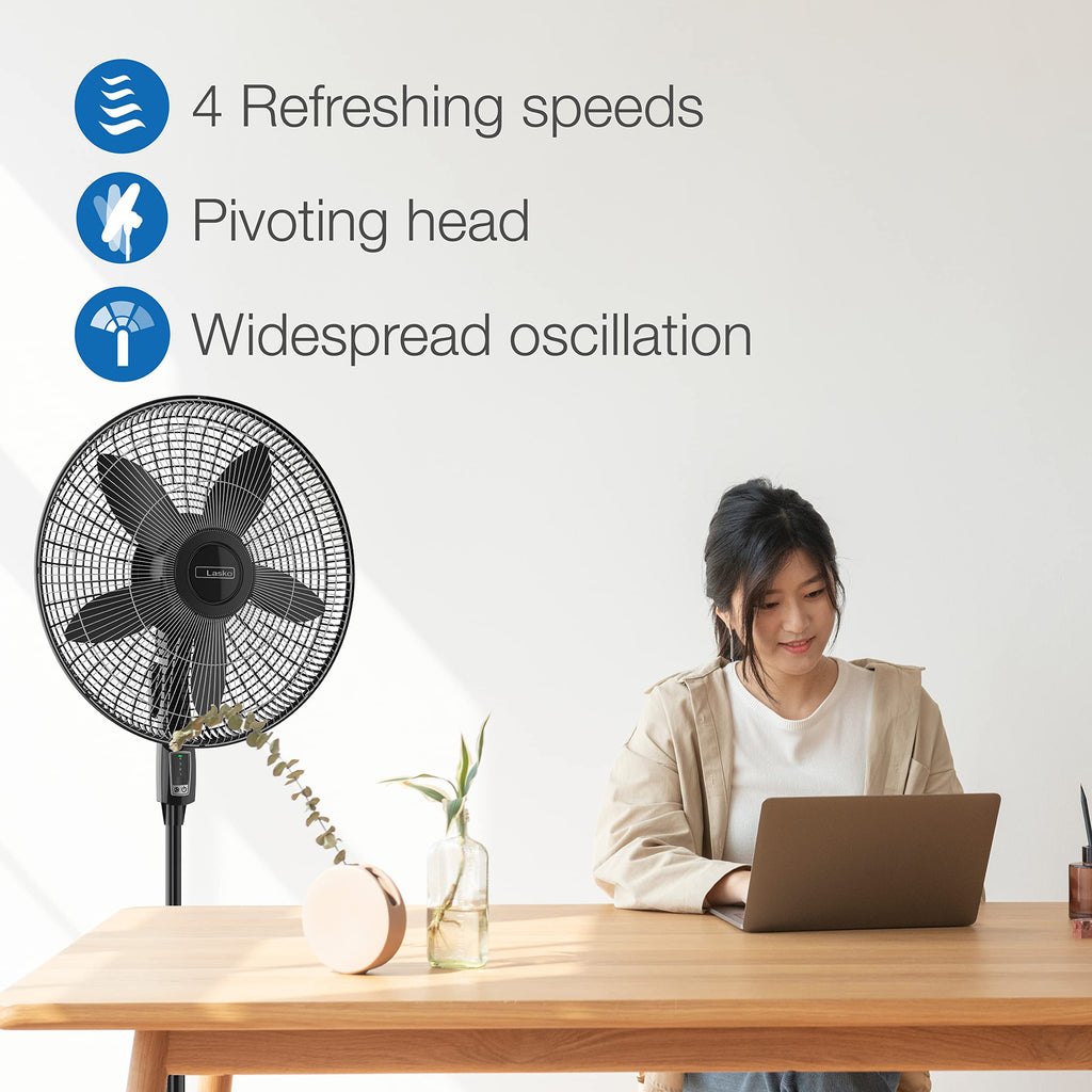 Oscillating Pedestal Fan, Adjustable Height, Remote Control, 4 Speeds, 18", Black R759