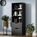 63" H Black Bookshelf with 2 Drawers H3434
