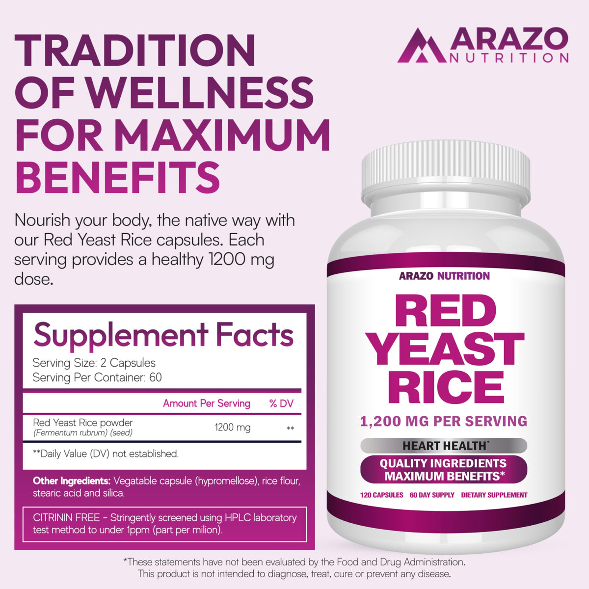 Red Yeast Rice Extract 1200 MG Vegetarian 120 Capsules I492199
