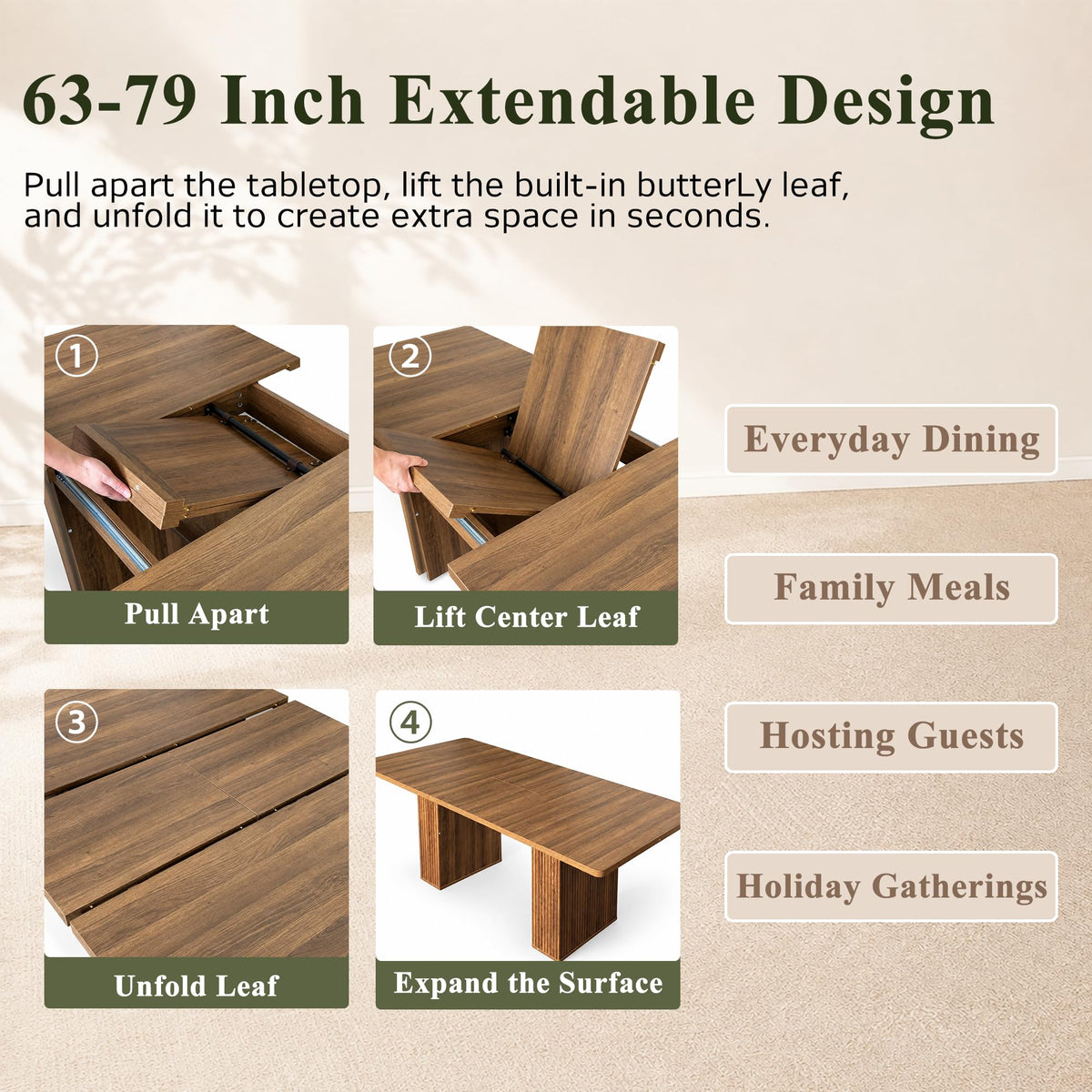 Walnut 9-Piece Extendable Dining Table Set with Storage E797