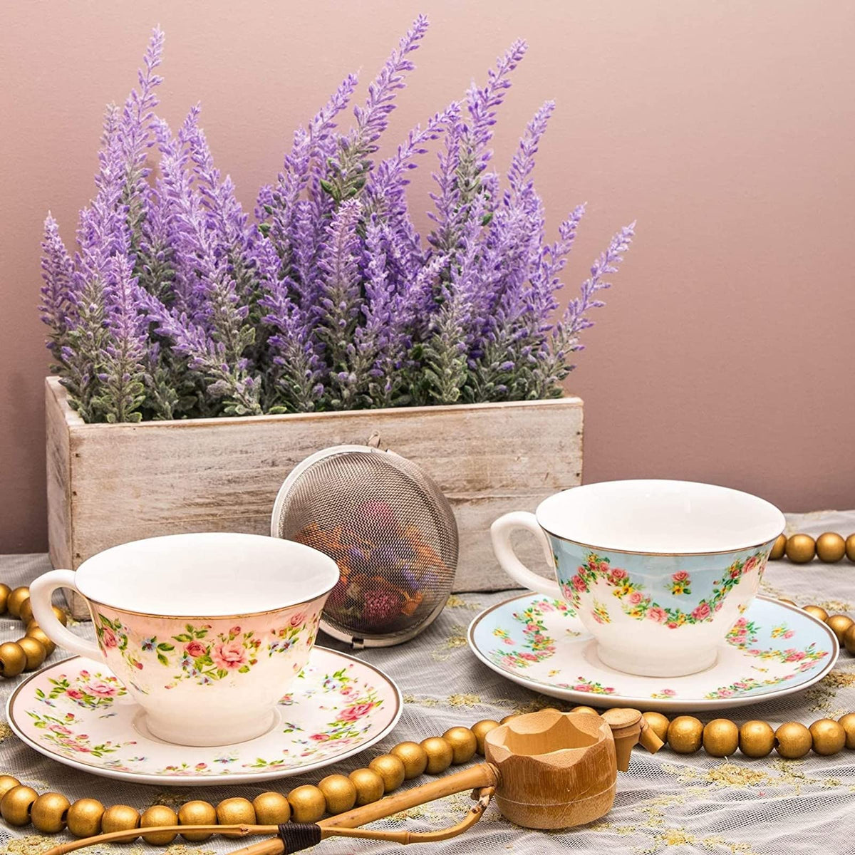 Floral Tea Cup & Saucer Set 8 Oz 12-Piece Multicolor V2640
