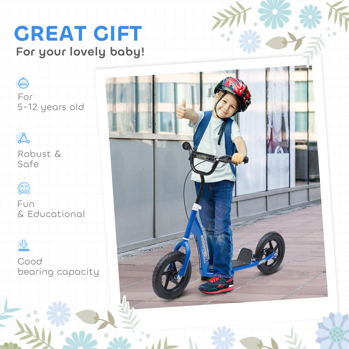 Kick Scooter for Kids 5-12 Years Old 12" EVA Tyres L734357