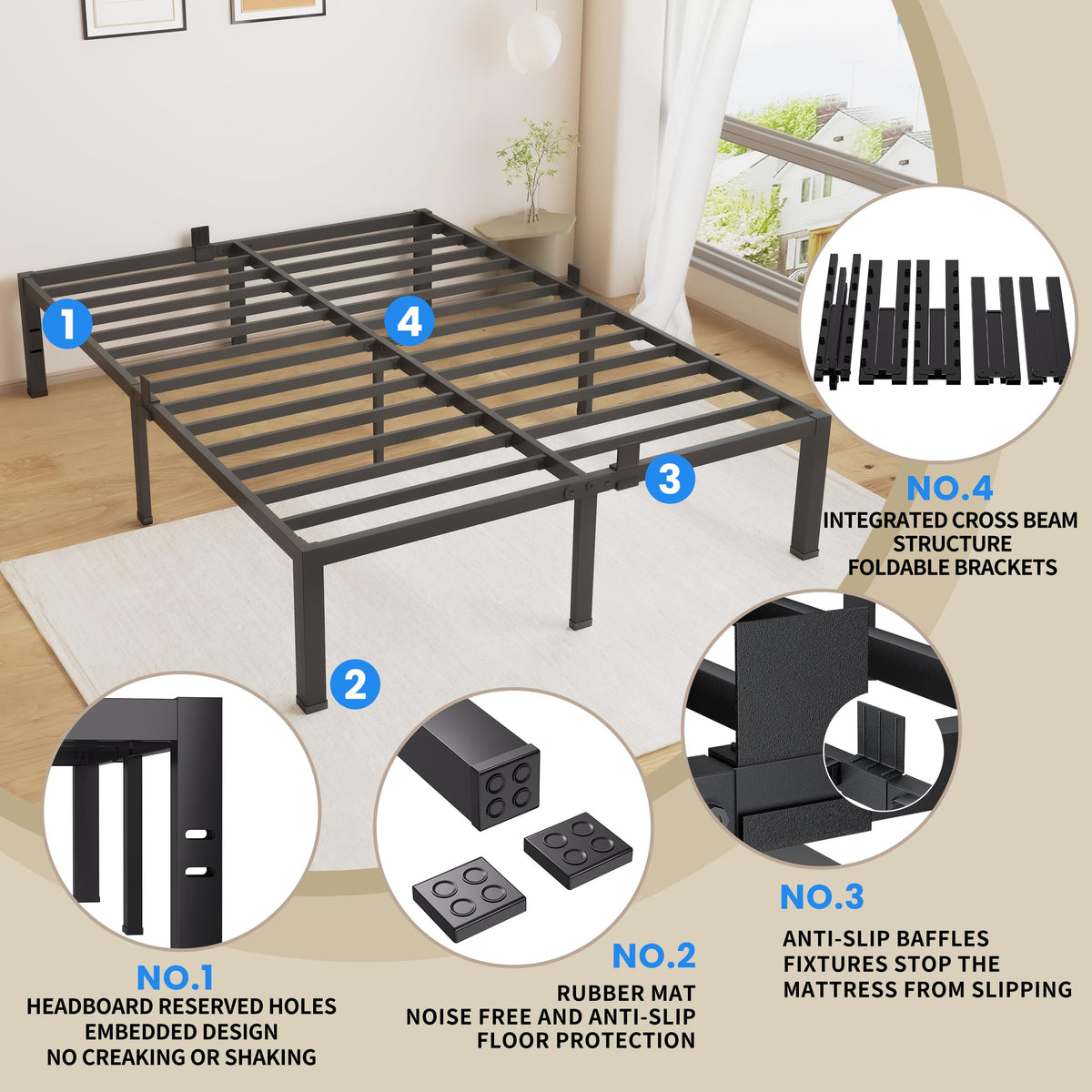 18 Inch King Size Black Metal Bed Frame Z4511