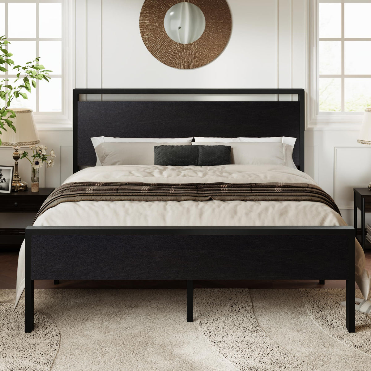 Queen Size Black Oak Bed Frame Y907