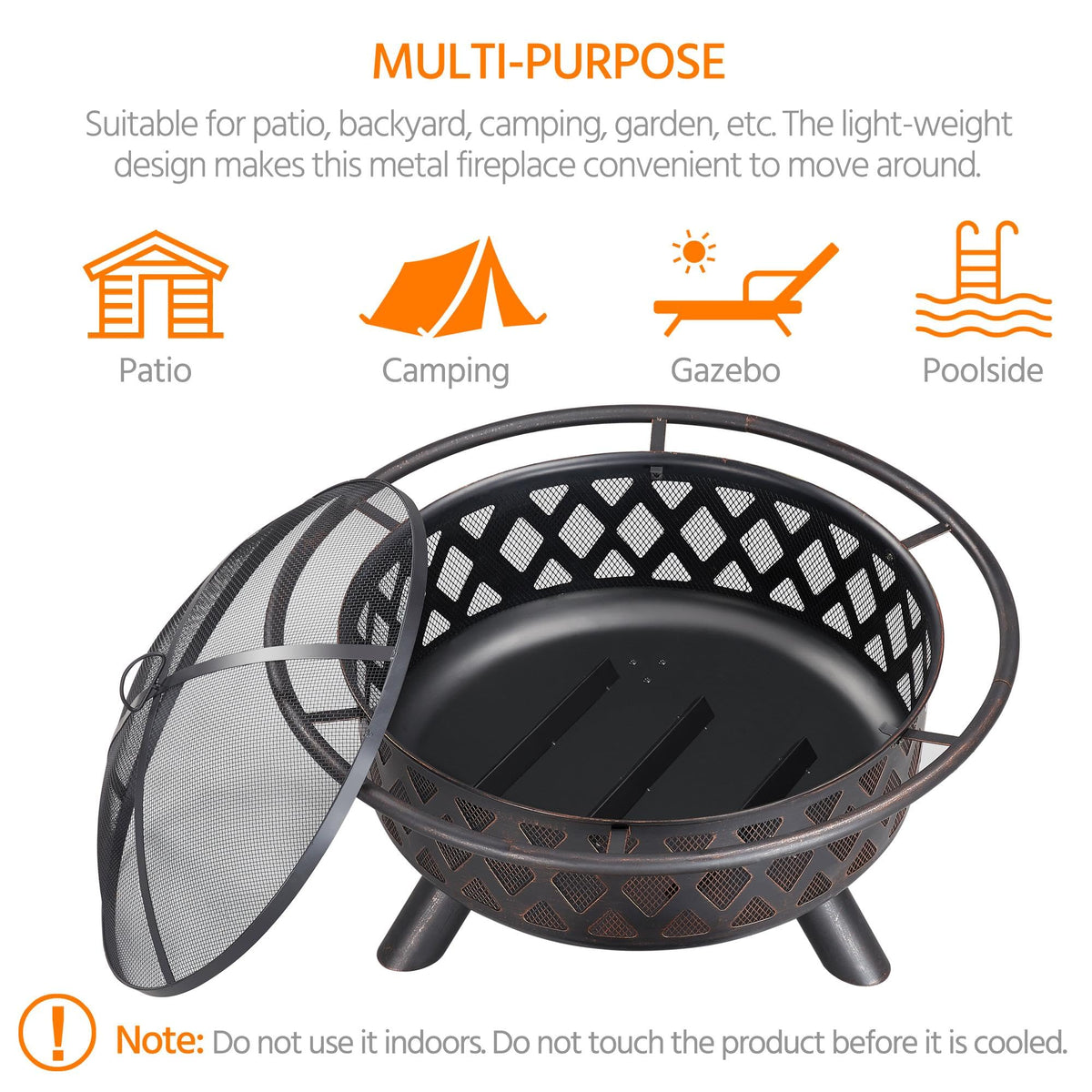 36in Wood Burning Fire Pit with Spark Screen A353