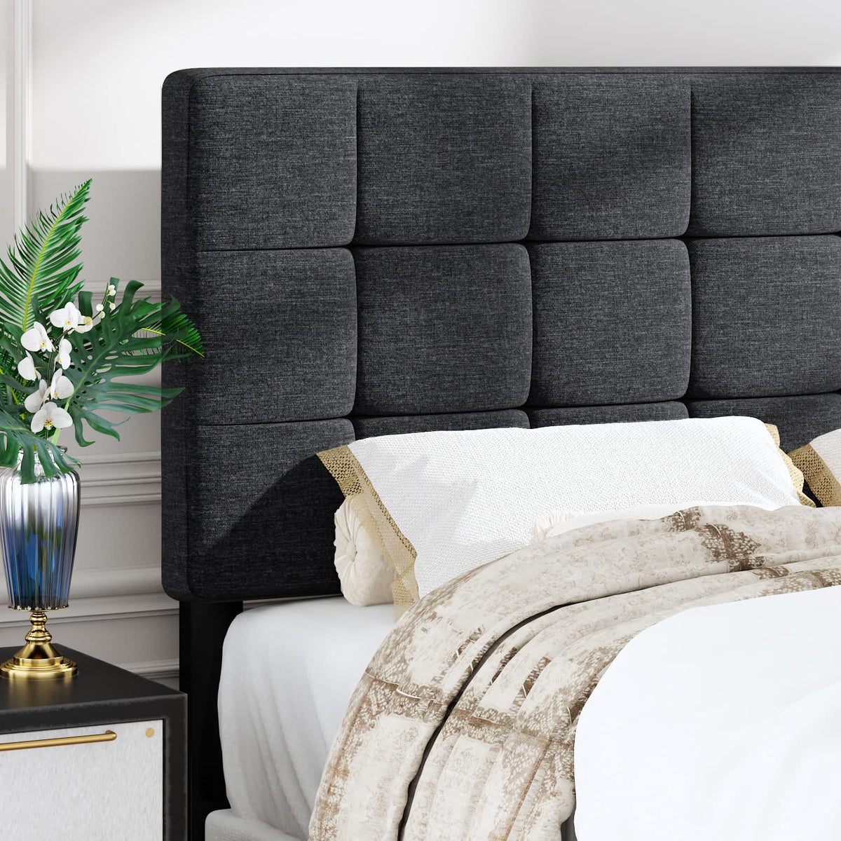 Queen Size Panel Bed Frame Dark Grey V395