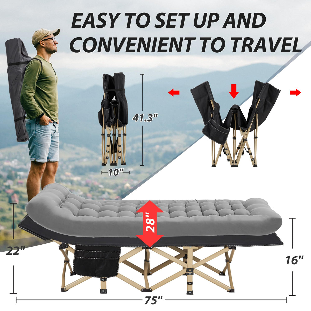 Folding Camping Cot with Mattress Q758