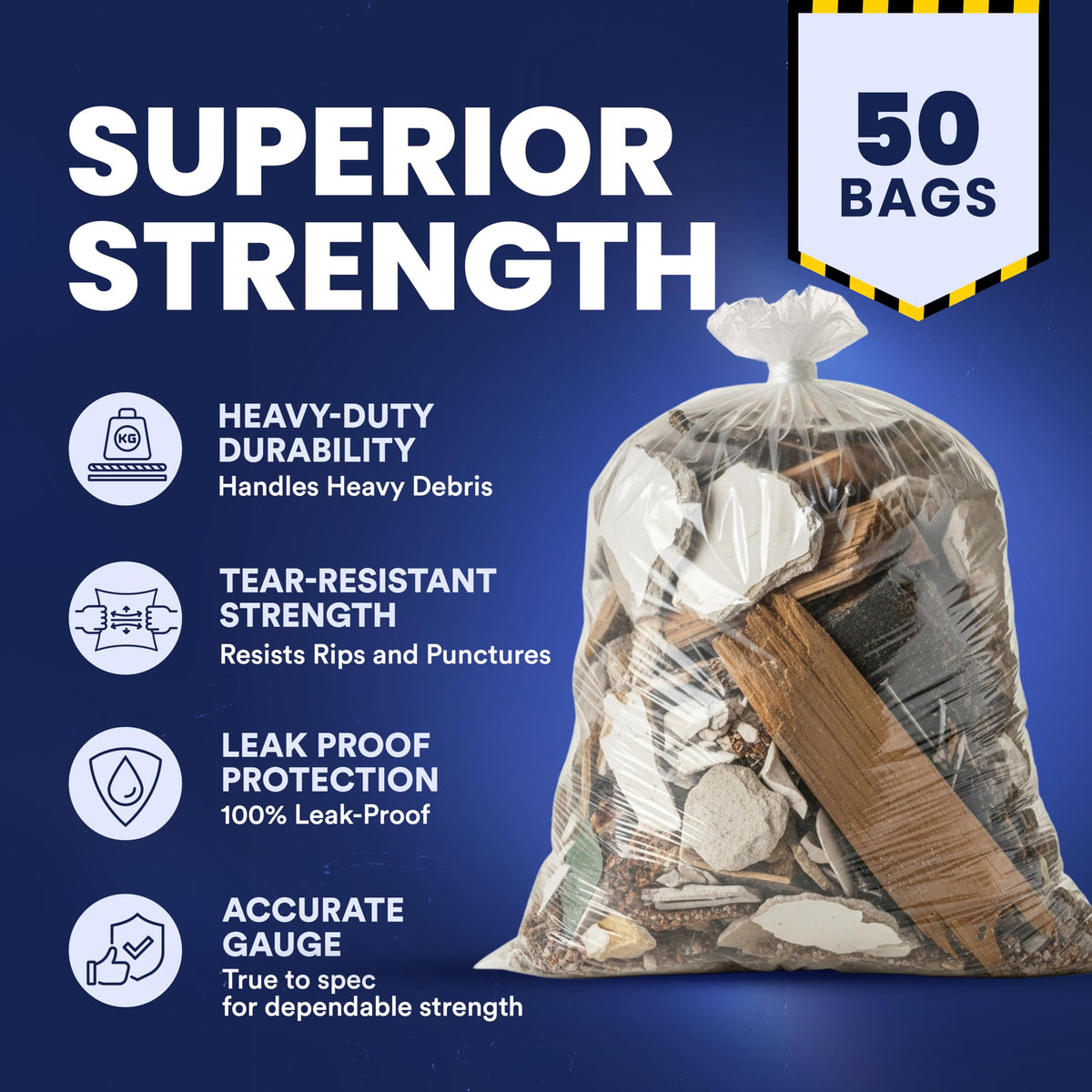 42 Gallon Clear Heavy Duty Trash Bags 4.0 Mil 50 Case S2787