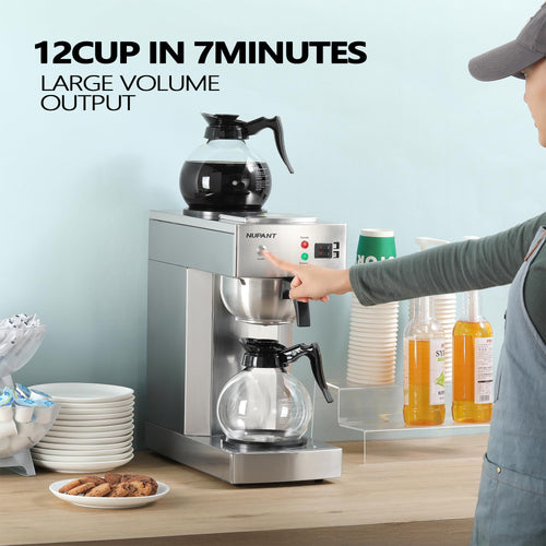 12-Cup Commercial Drip Coffee Maker with 2 Glass Carafes and 2 Warmers A4797