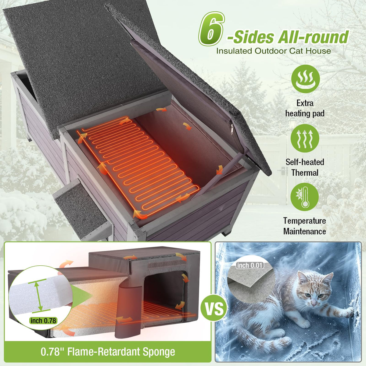 Large Heated Outdoor Cat House with Insulated Liner P2319