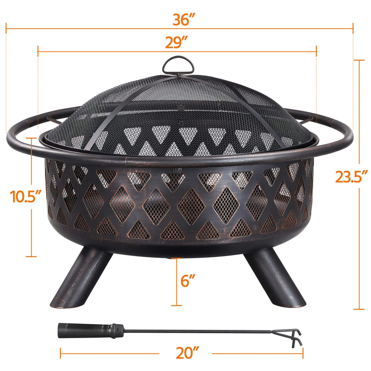 36in Wood Burning Fire Pit with Spark Screen A353